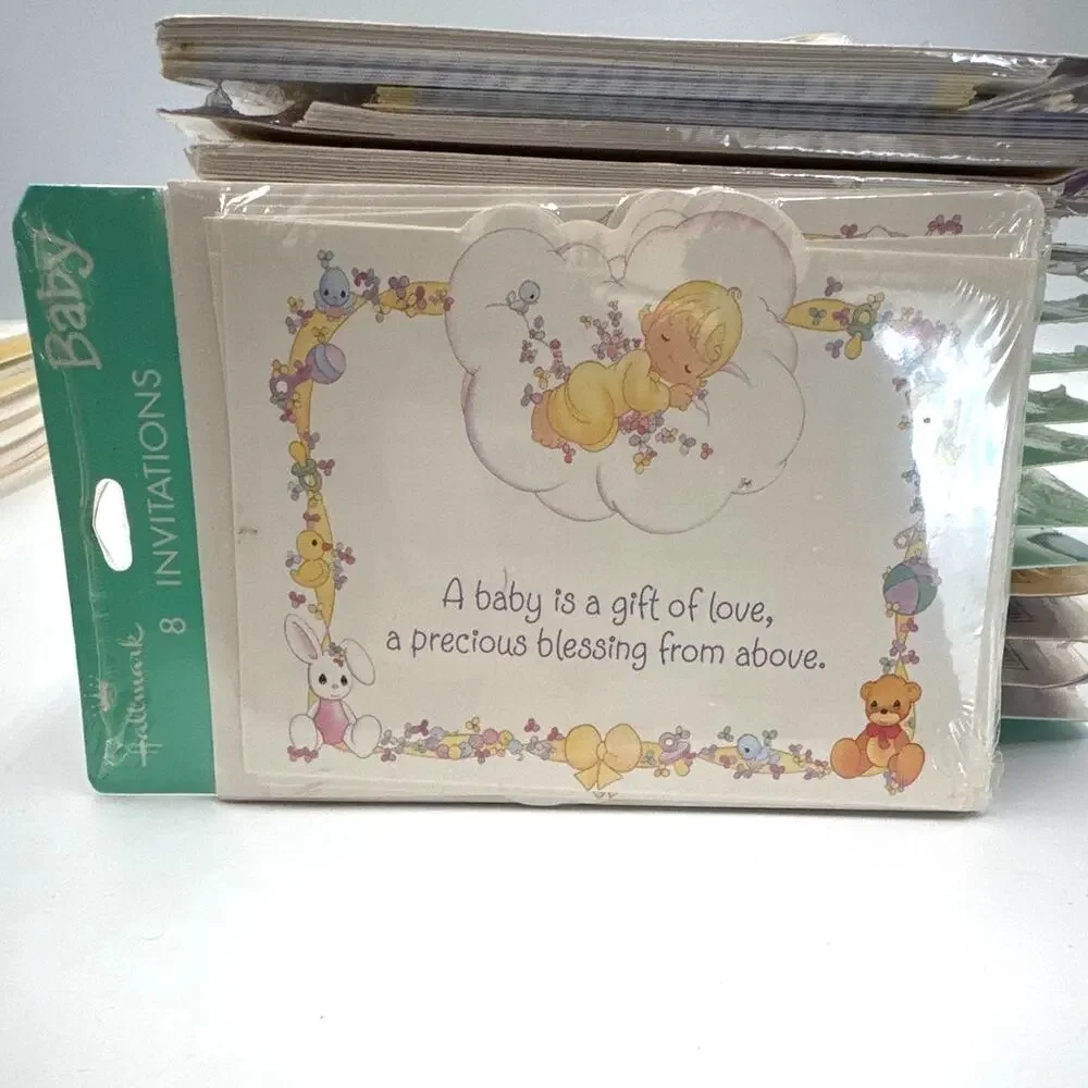 Vintage Hallmark Baby Shower Invitations 8 Pack Classic 90s Precious Moments NOS